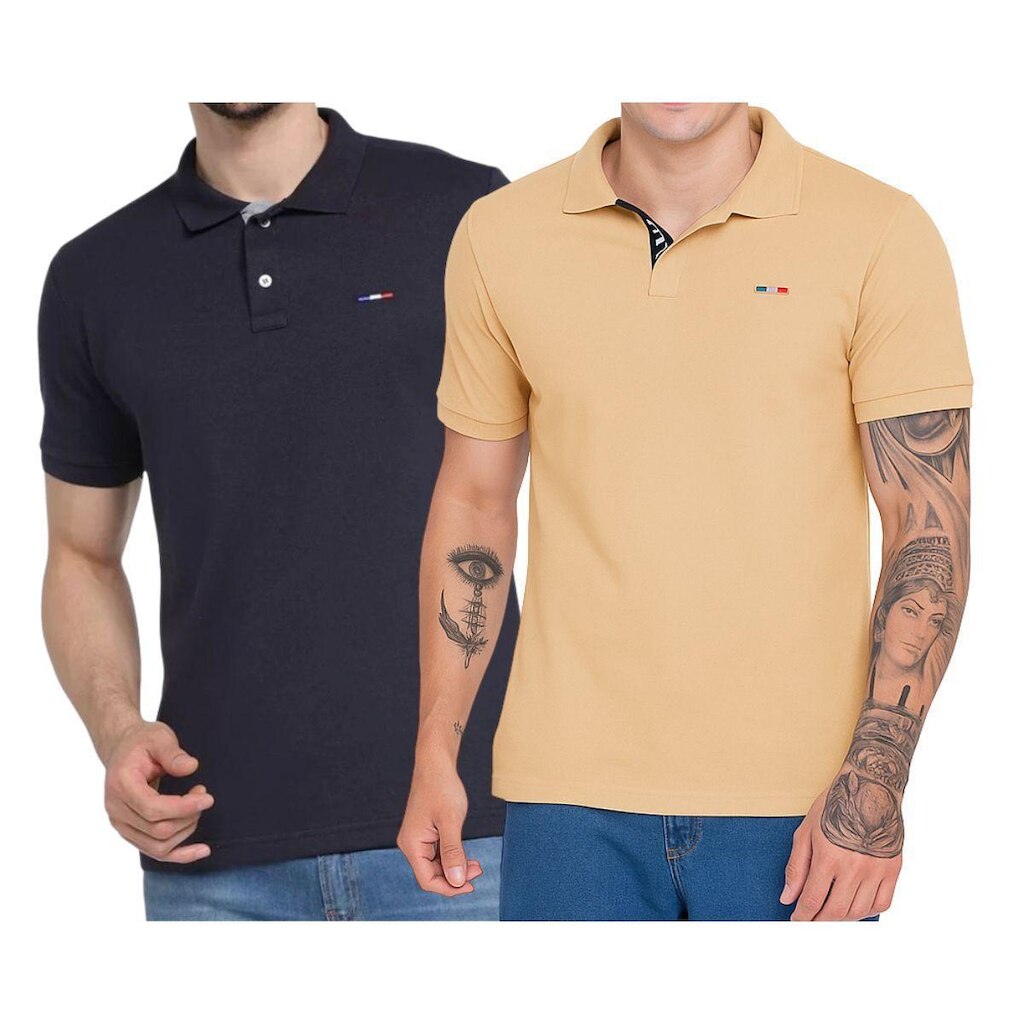 Kit 2 Polos Básicas Industrie Claro Piquet no Estilo Tommy Bordado França