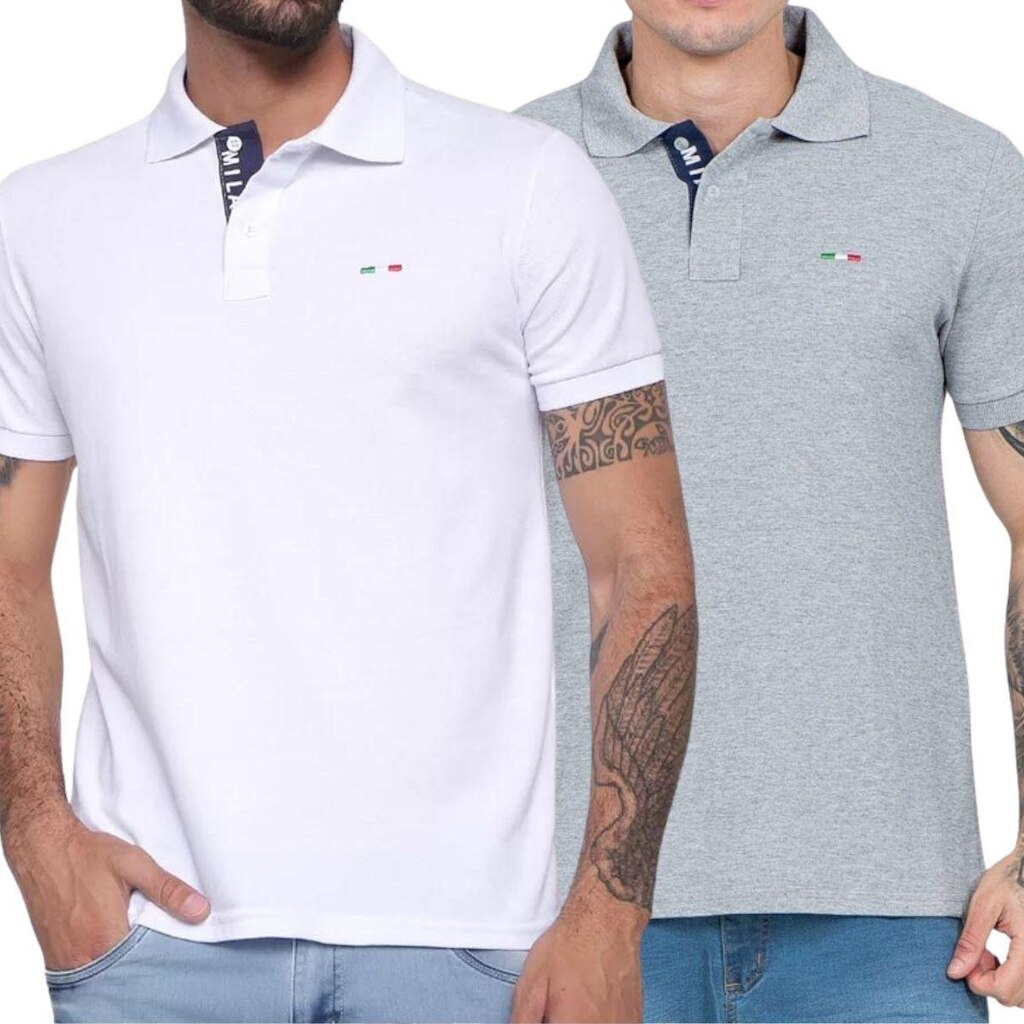Kit 2 Polos FMF Masculina Básicas Piquet Bordado Itália