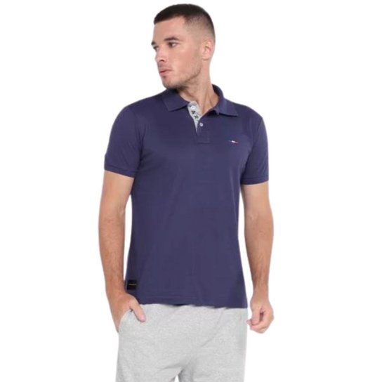 Kit 2 Polos Masculina Básicas FMF Marinho e Branco Bordado França
