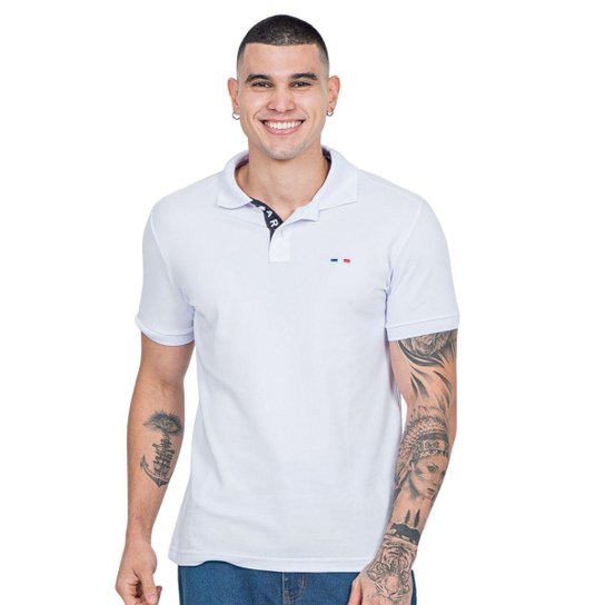Kit 2 Polos Masculina Básicas FMF Marinho e Branco Bordado França