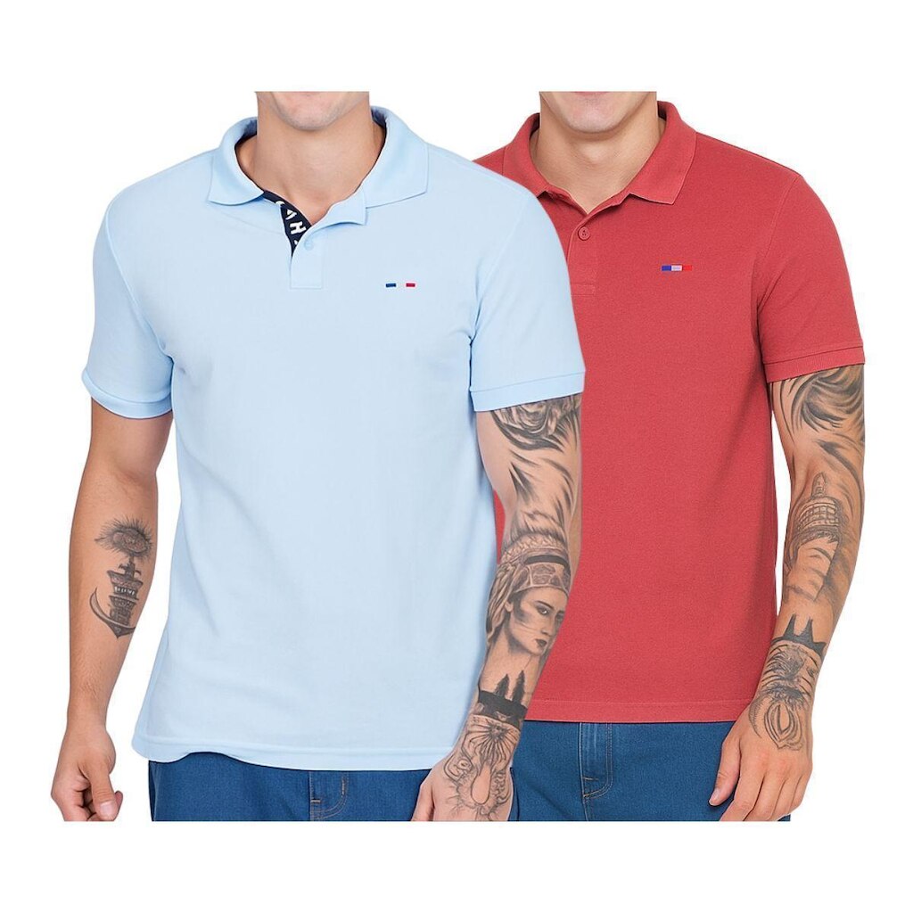 Kit 2 Polos Masculina Básicas FMF Piquet Bordado França