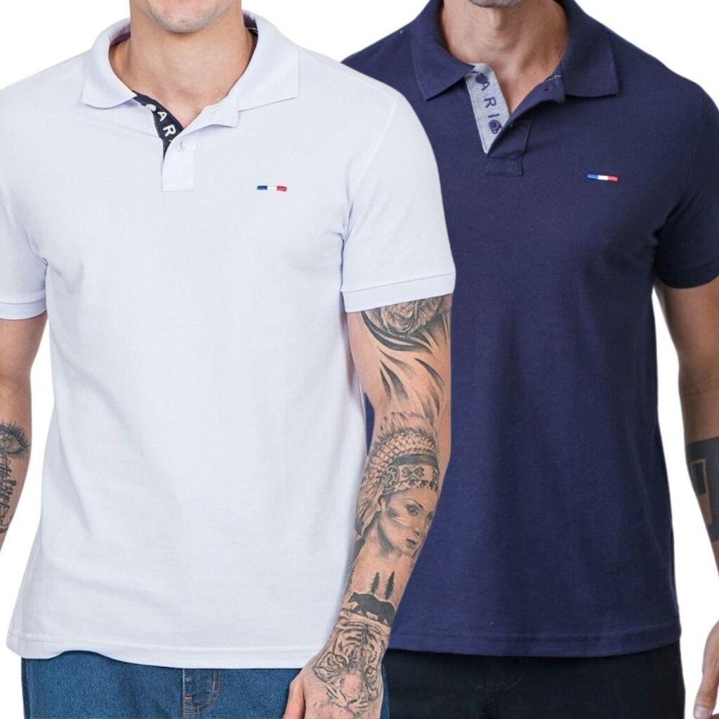 Kit 2 Polos Masculina Básicas FMF Piquet no Estilo Tommy Bordado França