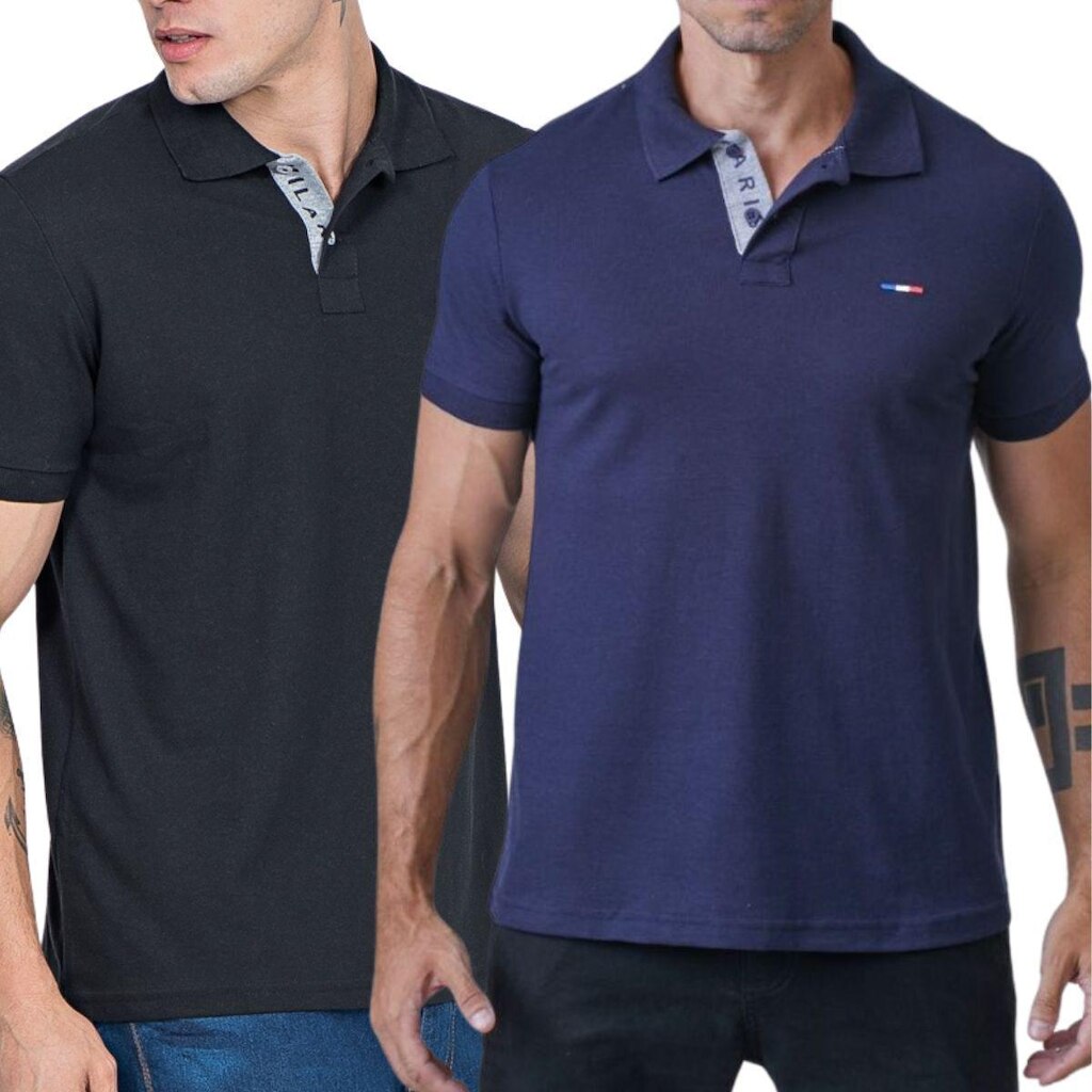 Kit 2 Polos Masculina Básicas FMF Piquet no Estilo Tommy Bordado França