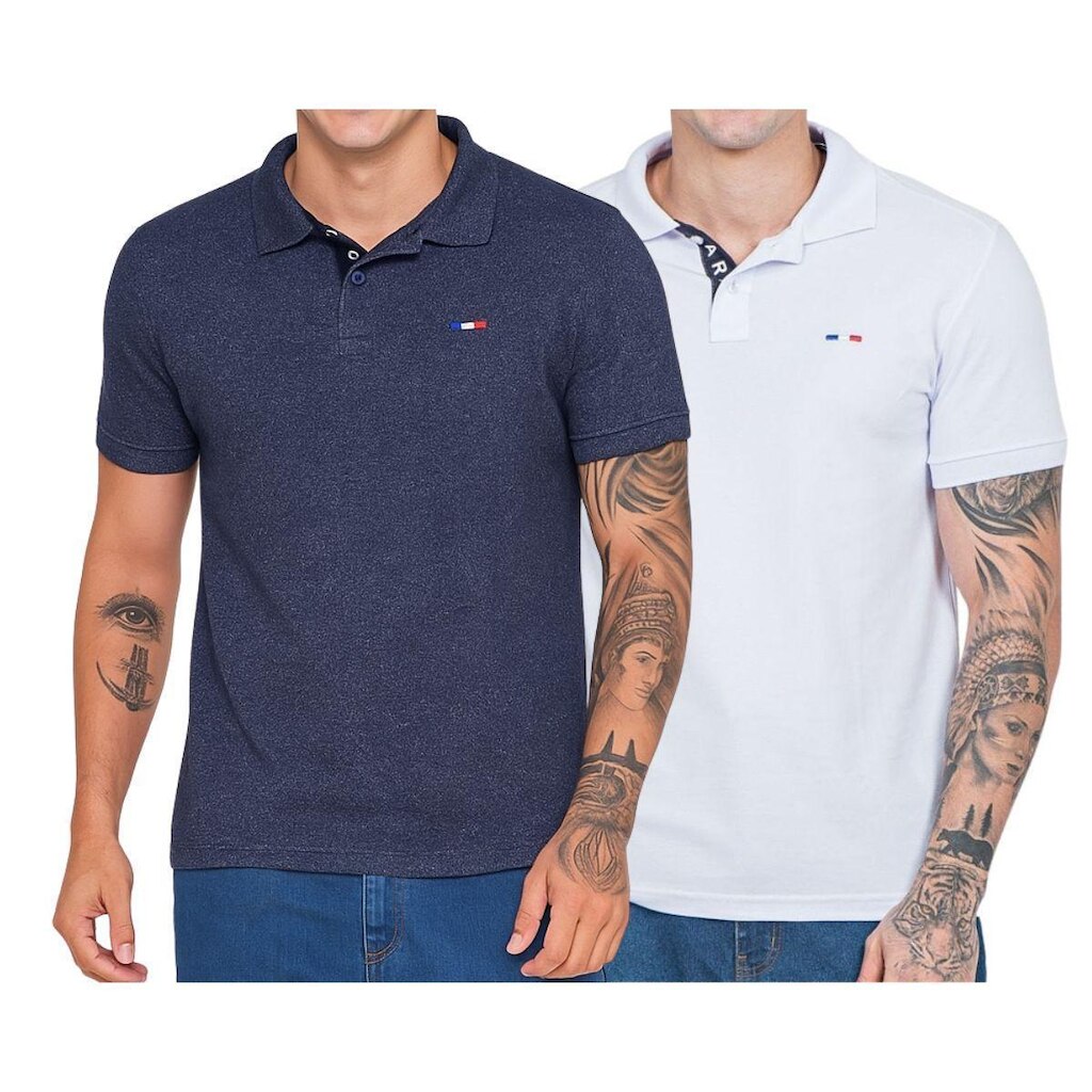 Kit 2 Polos Masculina Básicas Industrie Piquet  Bordado França