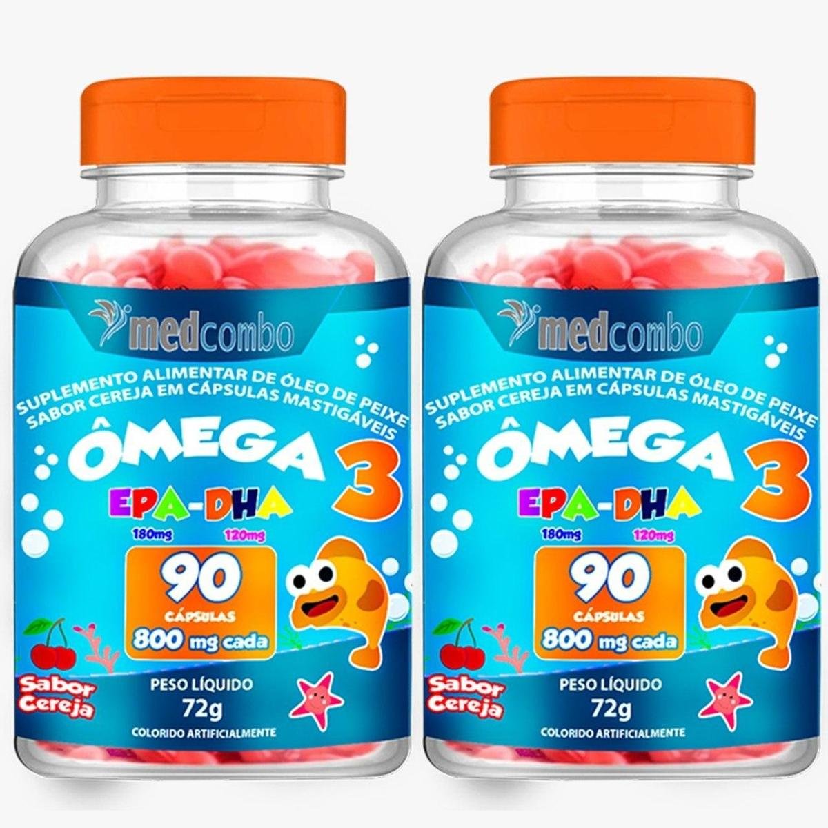 Kit 2 Potes De Ômega 3 Infantil 800Mg 90 Capsulas Medcombo - Vermelho ...