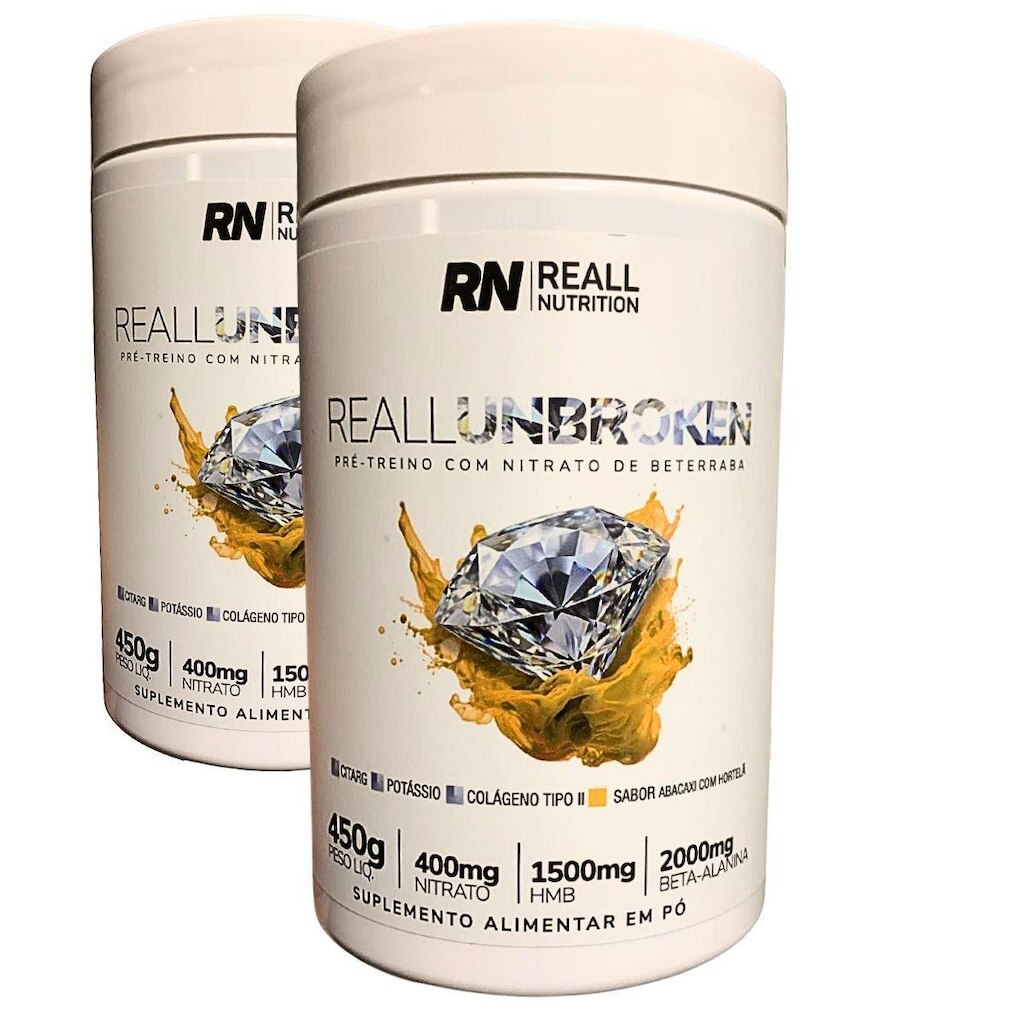 Kit 2 Pré-Treino Unbroken Reall Nutrition 450g Citarg Hmb