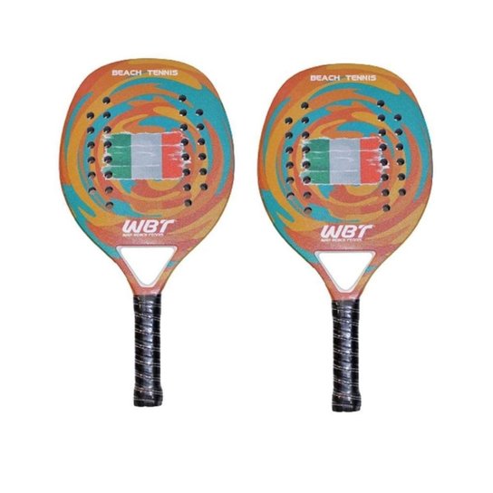 KIT 2 RAQUETES BEACH TENNIS WBT ITALIAN FIBRA DE CARBONO E VIDRO TENIS DE PRAIA - Laranja+Verde Menor preço em KIT 2 RAQUETES BEACH TENNIS WBT ITALIAN FIBRA DE CARBONO E VIDRO TENIS DE PRAIA - Laranja+Verde
