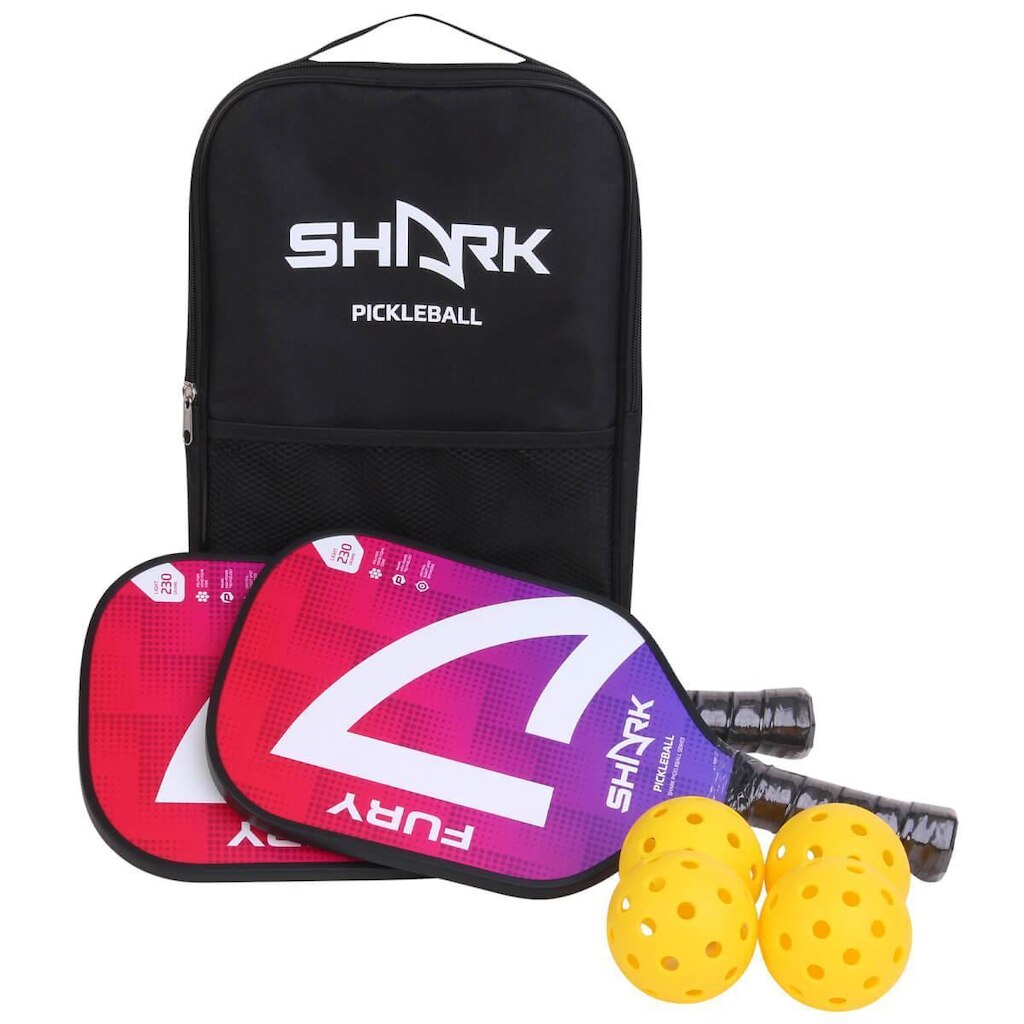 Kit 2 Raquetes Fury e 4 Bolas de Pickelball Shark