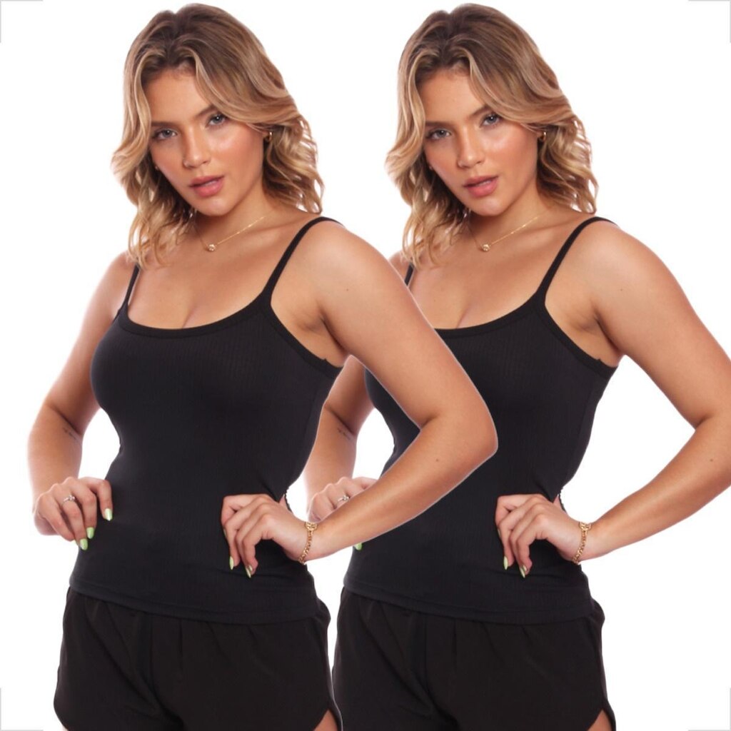 Kit 2 Regata De Alcinha Canelado Lisa Básica Feminina