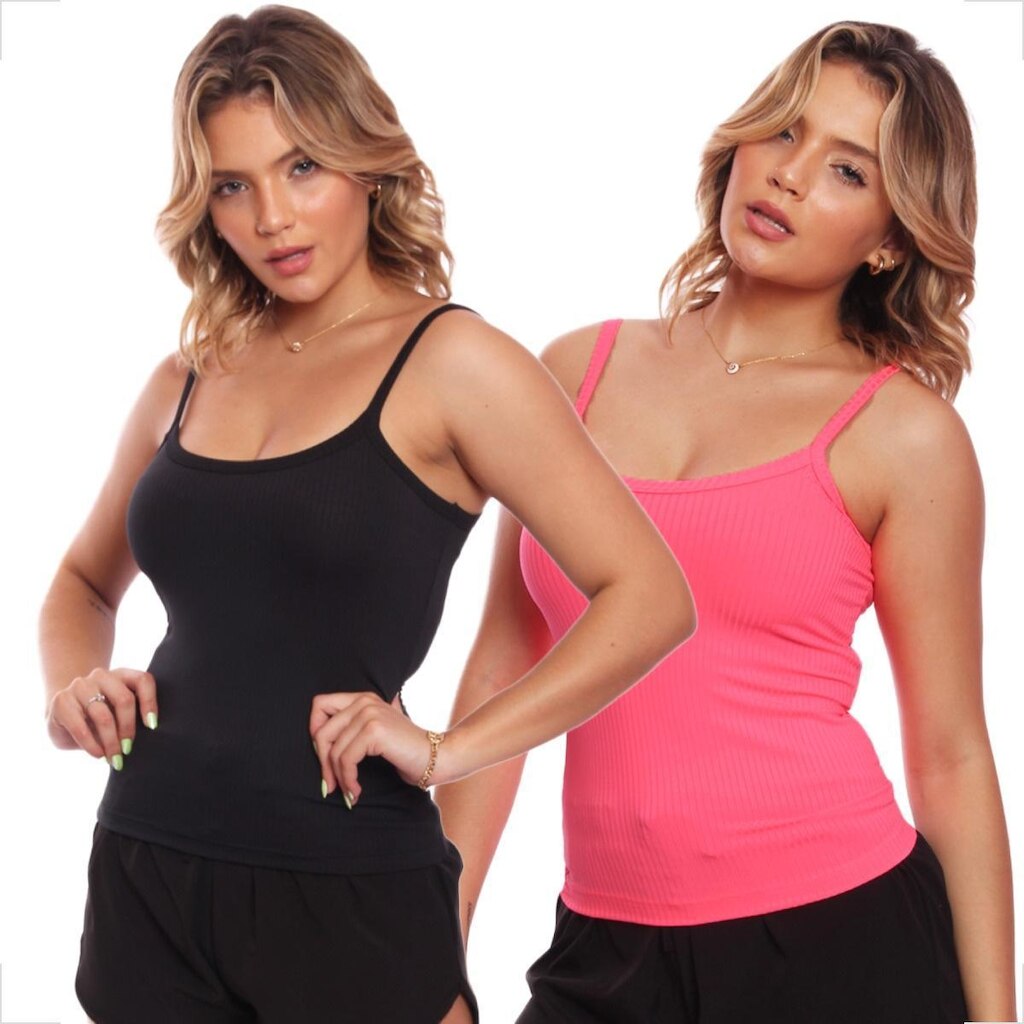 Kit 2 Regata De Alcinha Canelado Lisa Básica Feminina