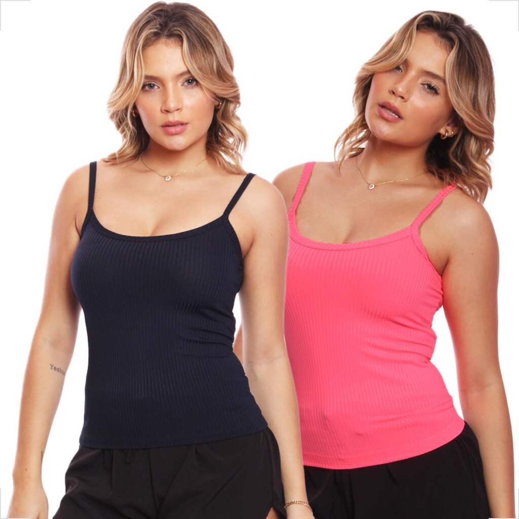 Kit 2 Regata De Alcinha Canelado Lisa Básica Feminina