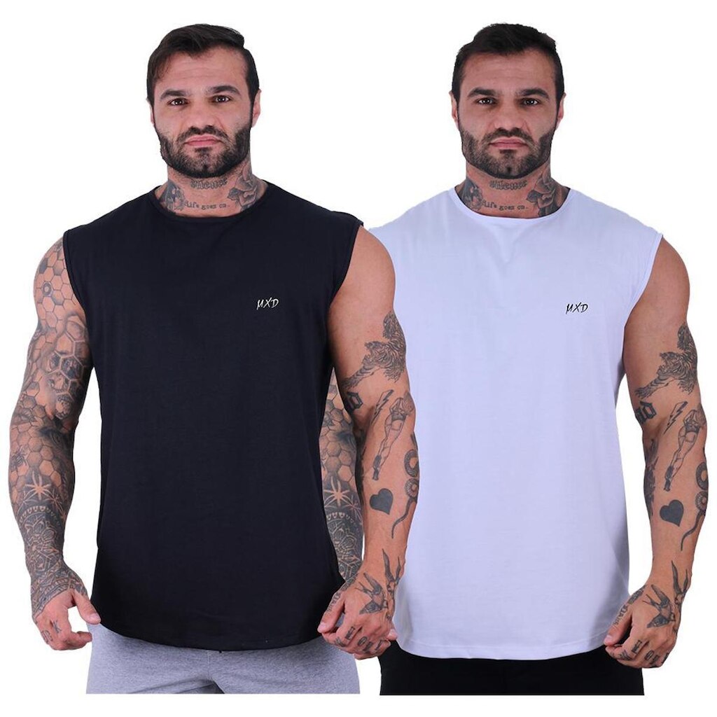Kit 2 Regata Machão Longline Estilo Básico Grife MXD Conceit