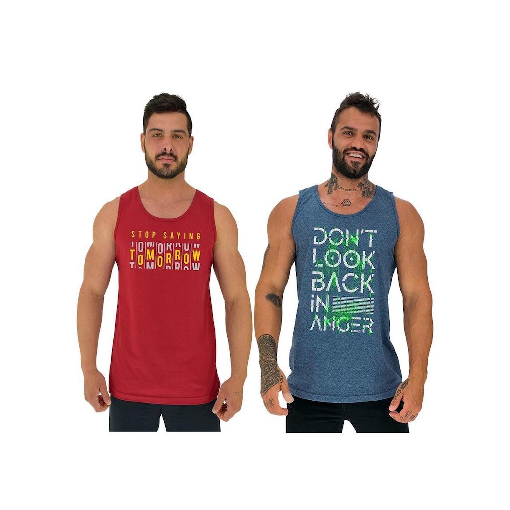Kit 2 Regatas Clássicas MXD Conceito Slim Casual Básico Fitness Estampada