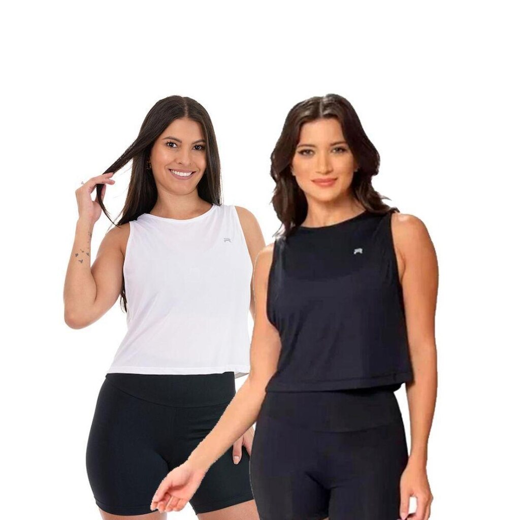 Kit 2 Regatas Cropped Feminina - Branca e Preta