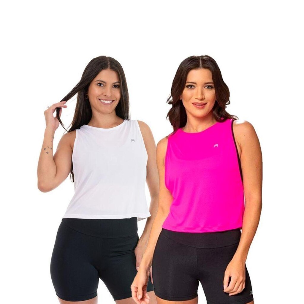 Kit 2 Regatas Cropped Feminina - Branca e Rosa
