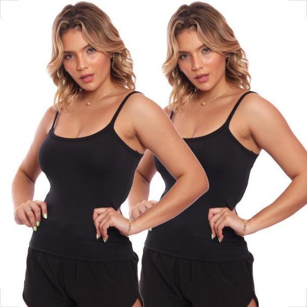 Kit 2 Regatas De Alcinha Canelado Lisa Básica Feminina