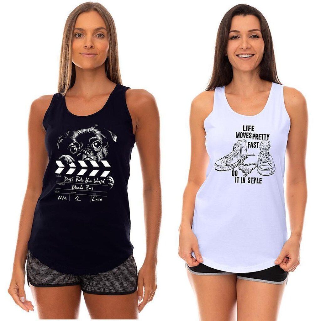 Kit 2 Regatas Longline Feminina MXD Conceito Slim Diversas Estampas