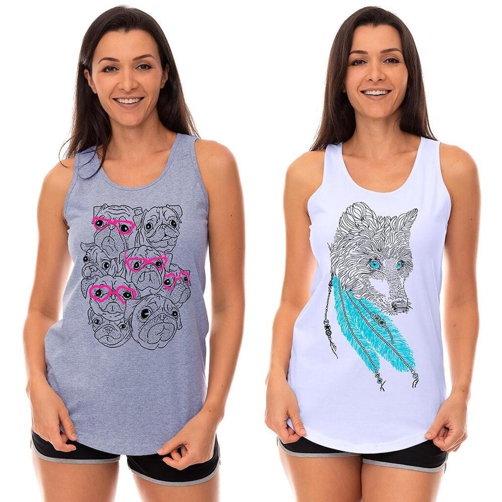 Kit 2 Regatas Longline Feminina MXD Conceito Slim Diversas Estampas