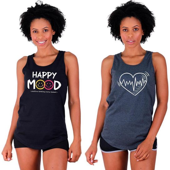 Kit 2 Regatas Longline Feminina MXD Conceito Slim Diversas Estampas - Grafite+Preto Menor preço em Kit 2 Regatas Longline Feminina MXD Conceito Slim Diversas Estampas - Grafite+Preto