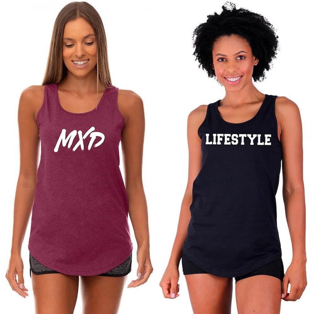 Kit 2 Regatas Longline Feminina MXD Conceito Slim Diversas Estampas