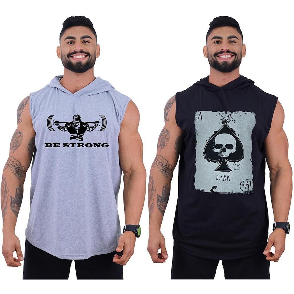 Kit 2 Regatas Longline Machão Com Touca Masculina MXD Conceito Academia Bem-estar