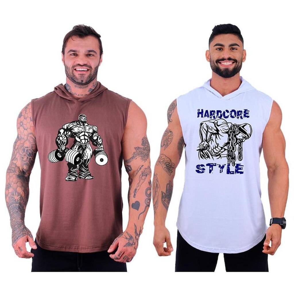 Kit 2 Regatas Longline Machão Com Touca Masculina MXD Conceito Academia Bem-estar