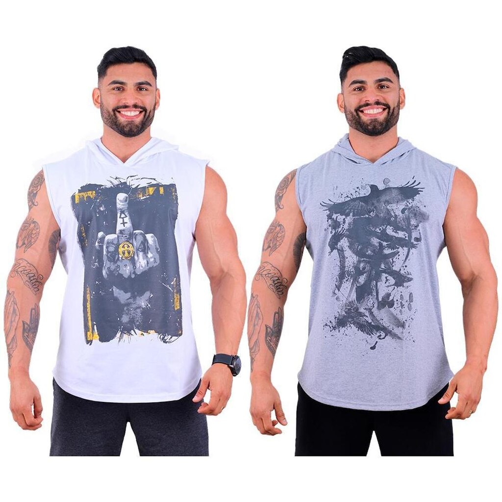 Kit 2 Regatas Longline Machão Com Touca Masculina MXD Conceito Sport Academia