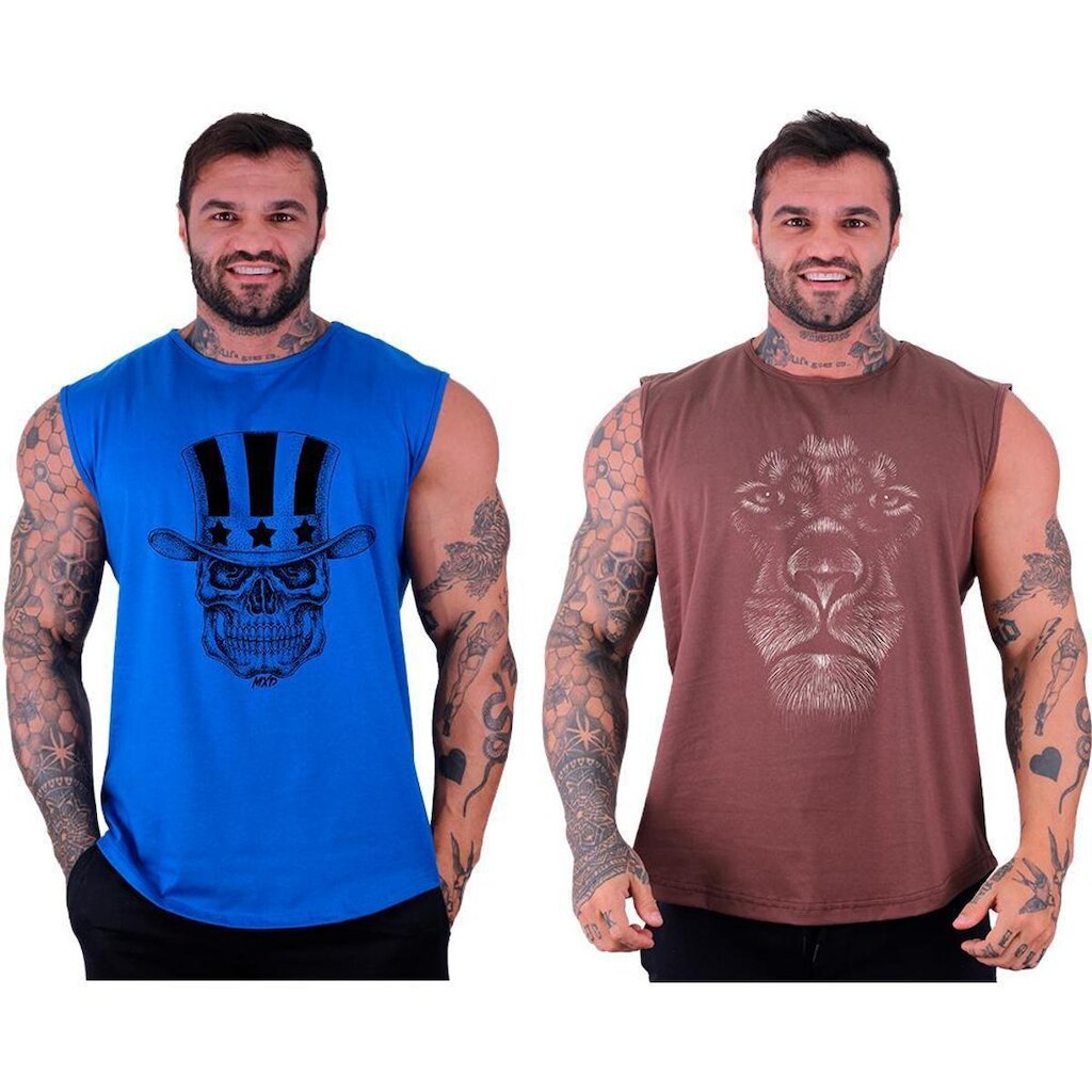 Kit 2 Regatas Longline Machão Masculina MXD Conceito Musculação Academia