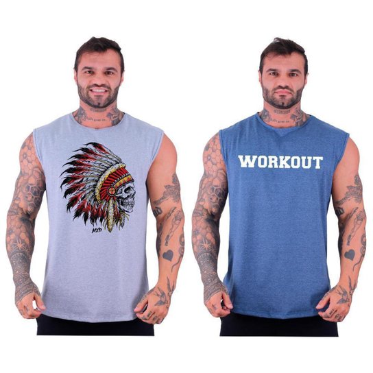 Kit 2 Regatas Longline Machão Masculina MXD Conceito Sport Fitness Academia Musculação - Cinza+Azul Menor preço em Kit 2 Regatas Longline Machão Masculina MXD Conceito Sport Fitness Academia Musculação - Cinza+Azul