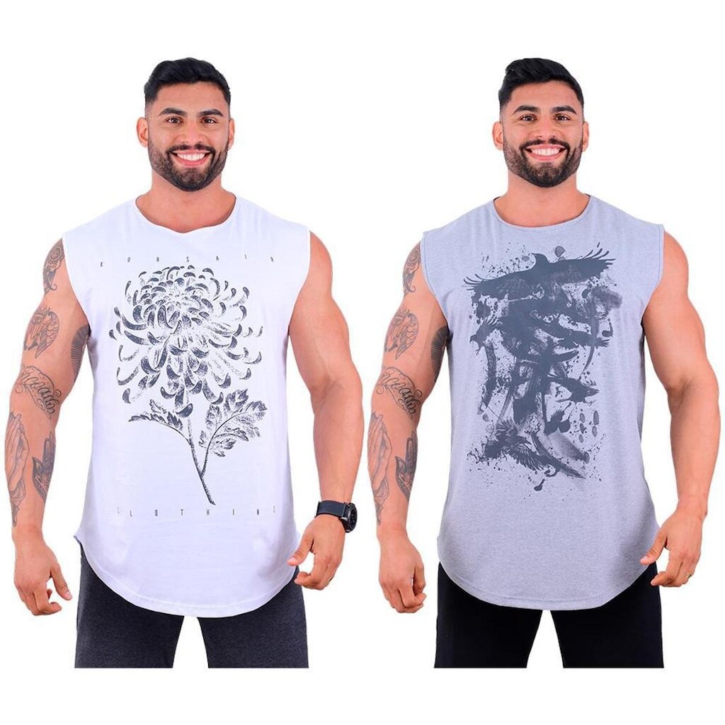 Kit 2 Regatas Longline Machão Masculina MXD Conceito Treino Academia