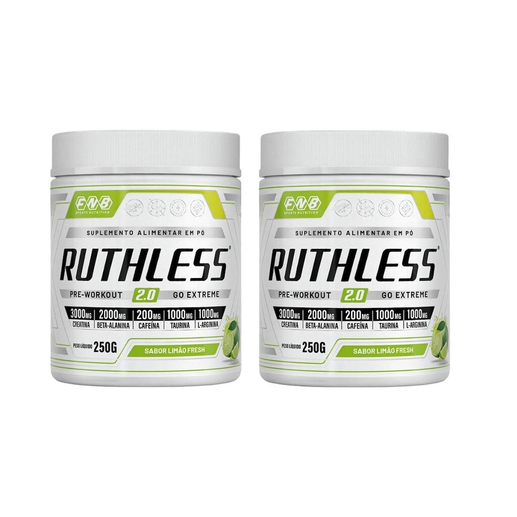 Kit 2 Ruthless 2.0 Pré-treino Sabor Limão 2x250g FNB Sport Nutrition