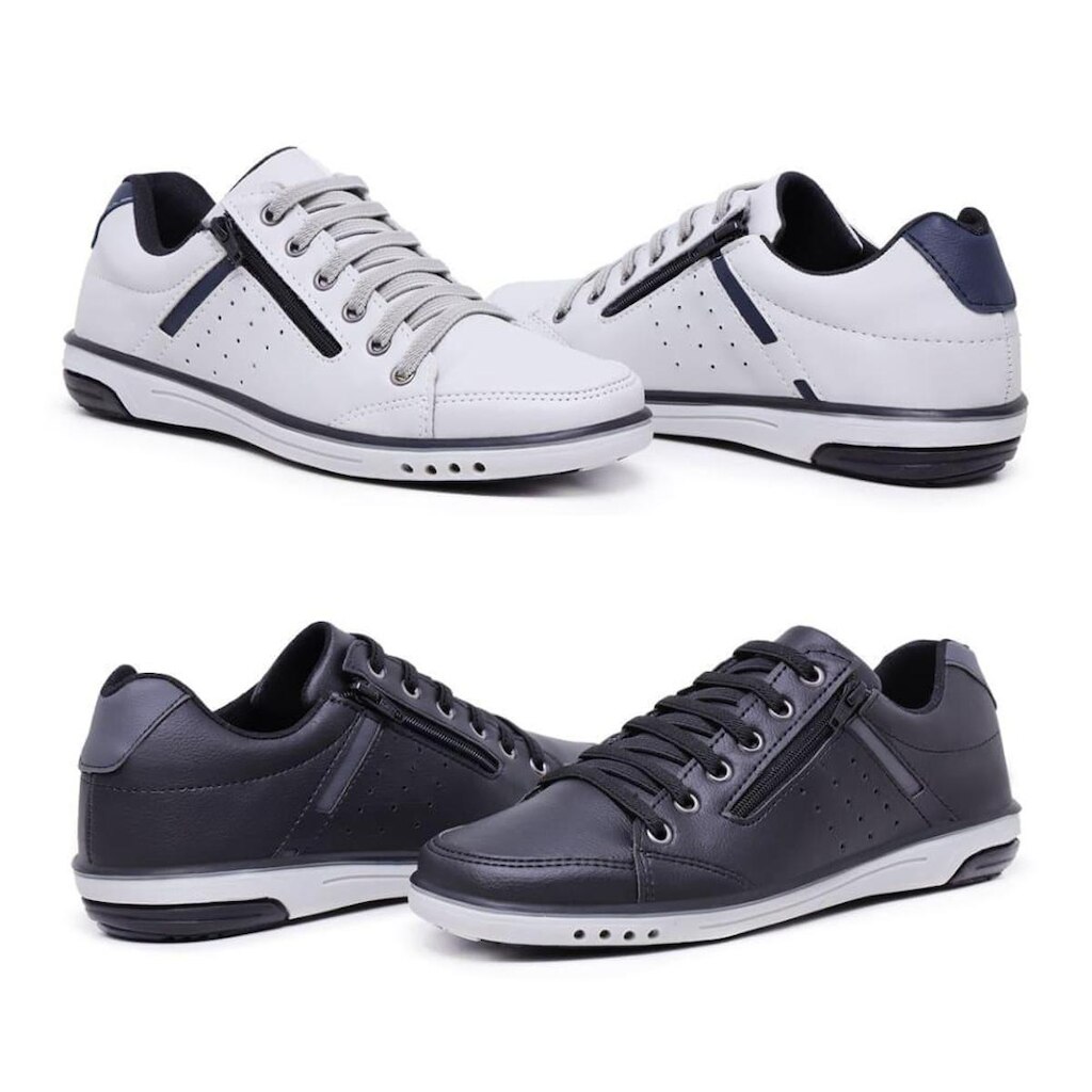 Kit 2 Sapatênis Casual Masculino Fechamento Zíper e Elástico