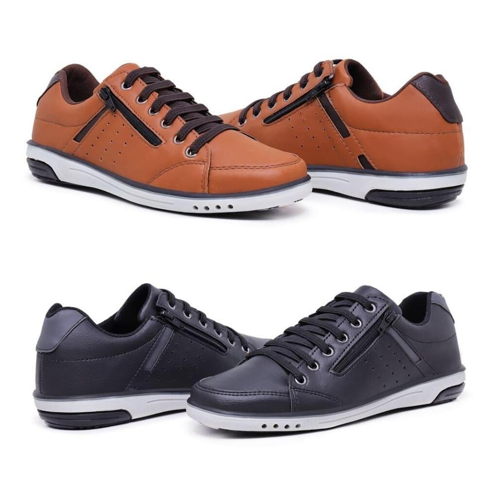 Kit 2 Sapatênis Casual Masculino Fechamento Zíper e Elástico