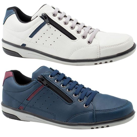 Kit 2 Sapatênis Masculino Casual Gelo e Azul com Ziper e Elástico 750 - Gelo Menor preço em Kit 2 Sapatênis Masculino Casual Gelo e Azul com Ziper e Elástico 750 - Gelo