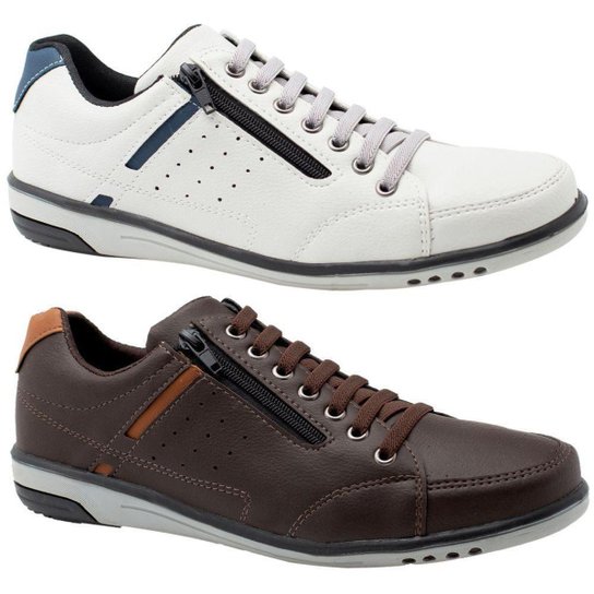 Kit 2 Sapatênis Masculino Casual Gelo e Café com Ziper e Elástico 750 - Gelo Menor preço em Kit 2 Sapatênis Masculino Casual Gelo e Café com Ziper e Elástico 750 - Gelo