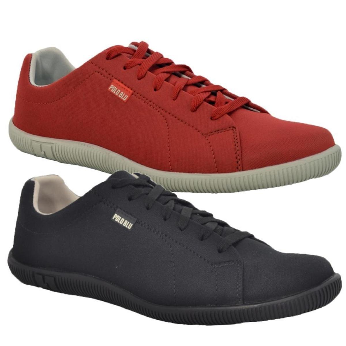 Kit 2 Sapatênis Masculino Tecido Cadarço Confortável Casual -  Preto+Vermelho | Netshoes