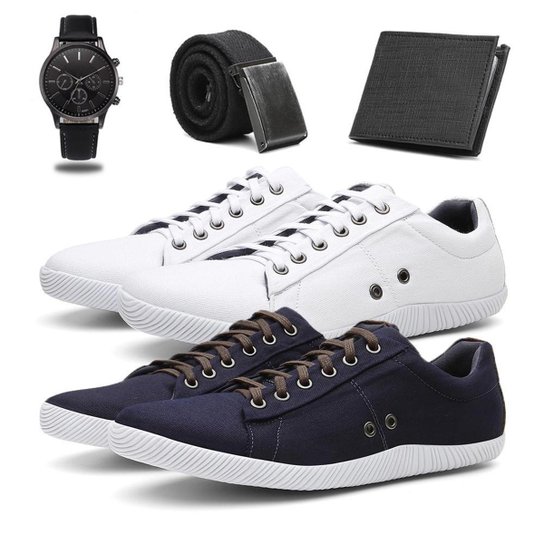 KIT 2 Sapatenis Masculino Tenis Casual Conforto + Cinto + Carteira + Relógio - Preto+Branco é ruim? KIT 2 Sapatenis Masculino Tenis Casual Conforto + Cinto + Carteira + Relógio - Preto+Branco é boa?