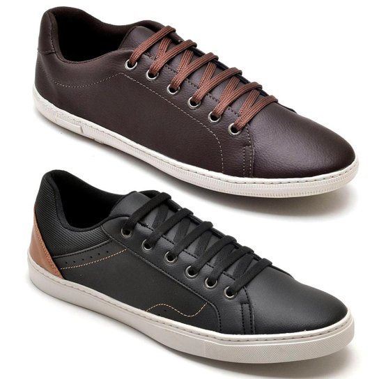 KIT 2 Sapatênis MasculinoS Polo State Ravy - Preto+Marrom Menor preço em KIT 2 Sapatênis MasculinoS Polo State Ravy - Preto+Marrom