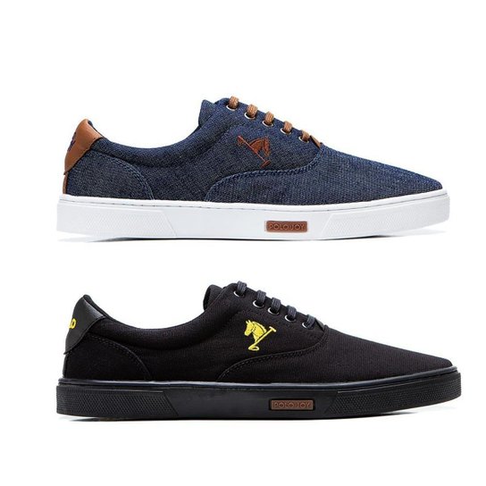 Kit 2 Sapatênis Polo Joy Masculino Em Lona - Chumbo+Preto Menor preço em Kit 2 Sapatênis Polo Joy Masculino Em Lona - Chumbo+Preto