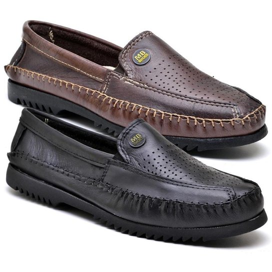 Kit 2 Sapatos Mocassim Masculino Couro Confortável Dia a Dia - Preto+Marrom Menor preço em Kit 2 Sapatos Mocassim Masculino Couro Confortável Dia a Dia - Preto+Marrom