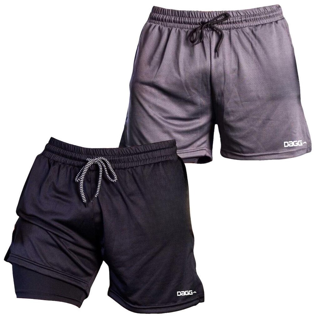 KIT 2 SHORT 2 EM 1 DAGG SPORT ACADEMIA MASCULINO