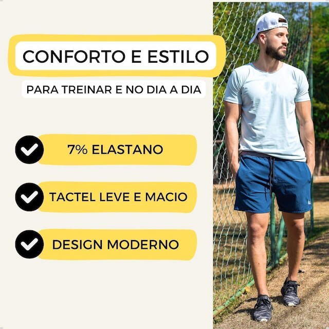 Kit 2 Short Masculino Tactel com Elastano Bermuda Curta Praia Academia Treino