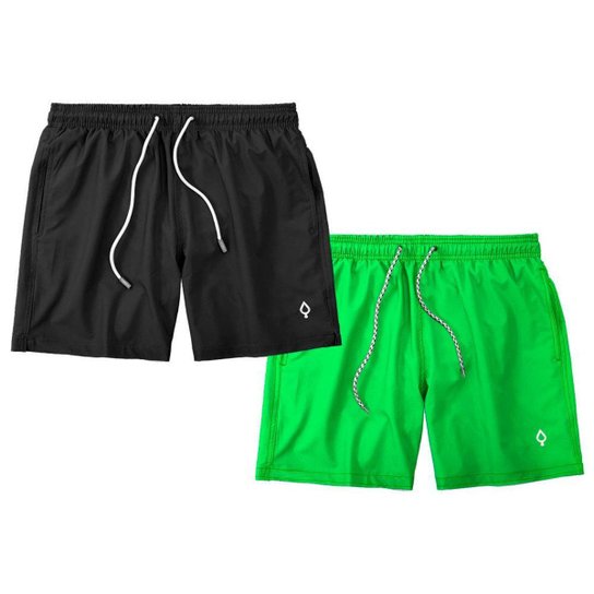 Kit 2 Shorts Bermudas Liso Lisa e Estampado Masculino Tactel Básico - Branco+Verde Menor preço em Kit 2 Shorts Bermudas Liso Lisa e Estampado Masculino Tactel Básico - Branco+Verde