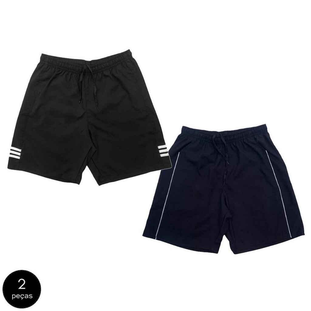Kit 2 Shorts Black Bear Bermudas Básicas Tactel Liso Lisa Masculina Casual