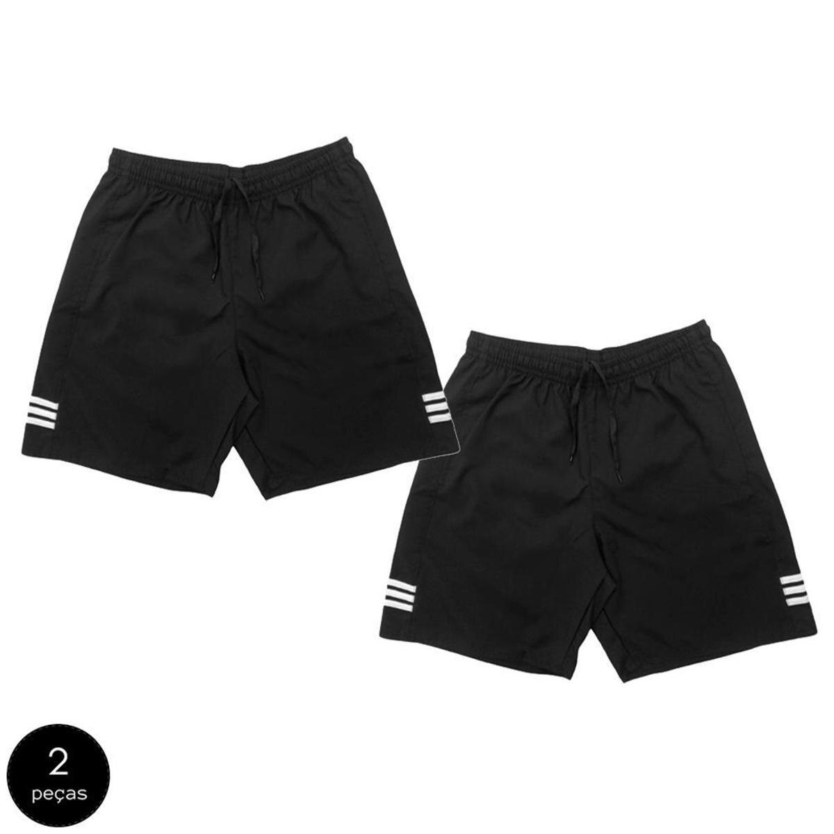 Kit 2 Shorts Black Bear Bermudas Básicas Tactel Liso Lisa Masculina Casual Menor preço em Kit 2 Shorts Black Bear Bermudas Básicas Tactel Liso Lisa Masculina Casual
