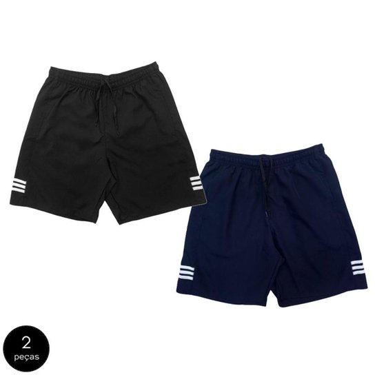 Kit 2 Shorts Black Bear Bermudas Básicas Tactel Liso Lisa Masculina Casual - Preto+Azul Menor preço em Kit 2 Shorts Black Bear Bermudas Básicas Tactel Liso Lisa Masculina Casual - Preto+Azul