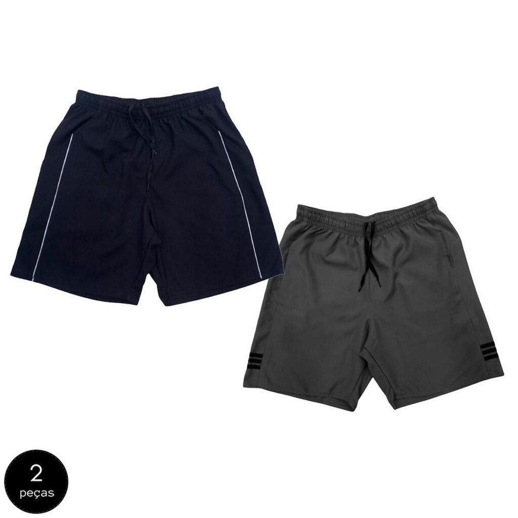 Kit 2 Shorts Black Bear Bermudas Básicas Tactel Liso Lisa Masculina Casual