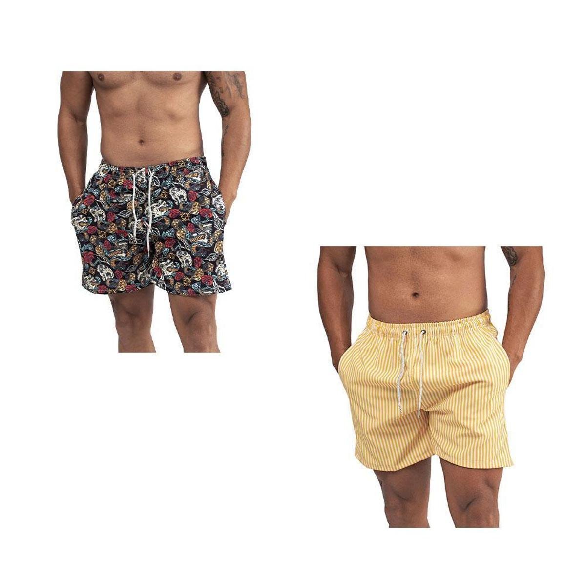 Kit 2 Shorts Masculino Estampado Tactel Verao Casual Preto Branco Netshoes Kit 2 Shorts Masculino Estampado Tactel Verao Casual Preto Branco Netshoes