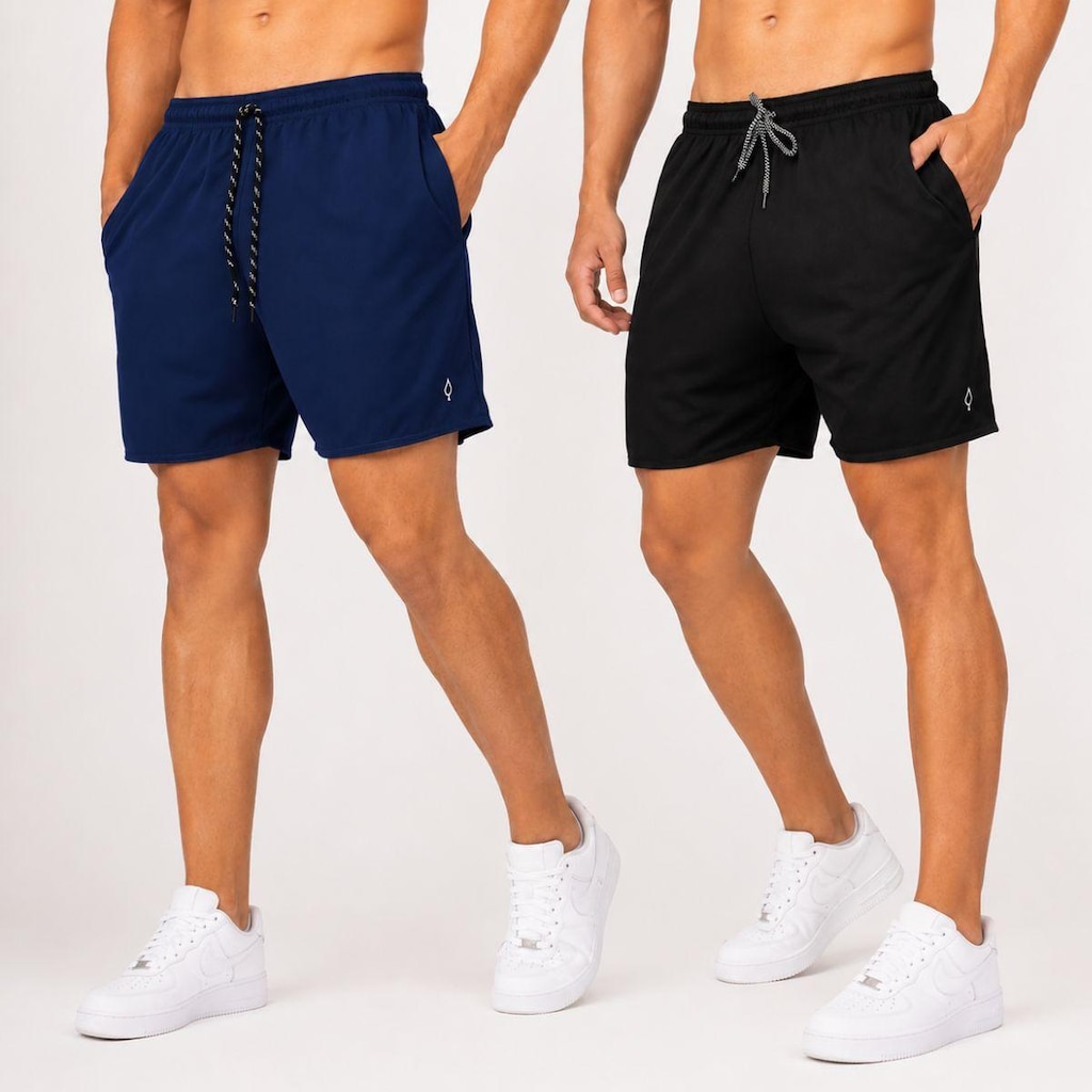 Kit 2 Shorts Praia Bermuda Masculino Básico liso em Tactel Elastano