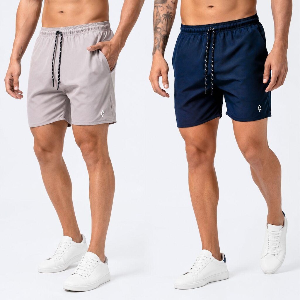 Kit 2 Shorts Praia Bermuda Masculino Básico liso em Tactel Elastano
